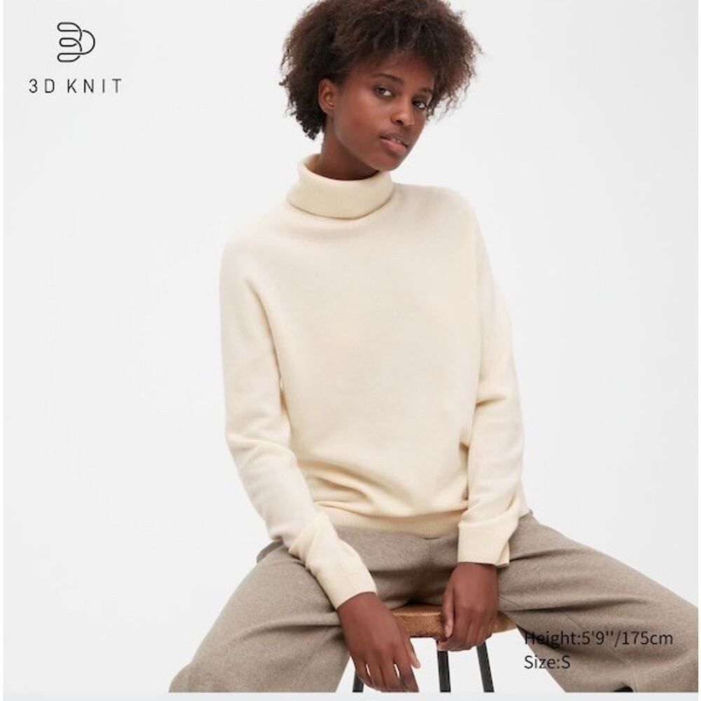 NWT Uniqlo Cashmere Turtleneck Sweater XL Off White 100% Cashmere Soft Knit